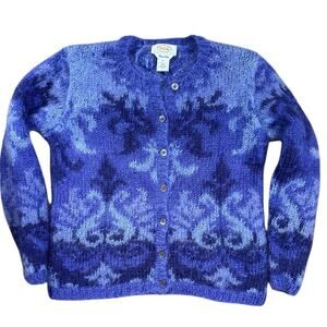 Talbots Vintage Purple Soft Fuzzy Mohair-Blend Hand-Knit Cardigan Sweater